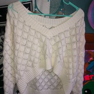 slouchy cropped white knitted sweater